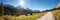 Hiking trail to Ehrwalder Almbahn upper station, famous Zugspitze mountain, alpine landscape austria