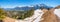 hiking trail to Hoher Kranzberg mountain summit, view to Mittenwald and karwendel alps