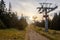 Hiking trail to the top of Serak in Jeseniky mountains in Czech republic from Ramzova and chairtrails in background at