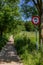 Hiking trail with traffic signs: prohibited cars and motorcycles in Dutch nature reserve