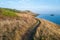 A hiking trail winds along the coast of Iceberg Point, Lopez Island, Washington, USA