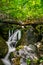 Hiking Trail With Wooden Bridge Over Waterfall Through Green Canyon At MyrafÃ¤lle In Austria