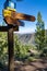 Hiking trails with signpost, walking routes in mountains on Gran Canaria island, Canary, Spain