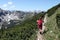 Hiking trekking child in the Alps