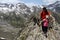 Hiking trekking child and father in the Alps, Austria