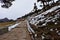 Hiking and trekking path to the top of snow mountain. Trekking trail to tungnath and chandrashila trek Chopta Uttarakhand