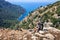 Hiking in Turkey. Lycian Way. Backpacker by the sea.