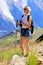Hiking woman enjoying Mont Blanc massif near Chamonix, France