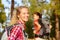 Hiking woman portrait smiling happy in forest