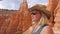 Hiking Woman Tourist On Observation Point Enjoying Amazing Views Bryce Canyon.