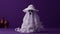 Hilarious white ghost Halloween decor adds a whimsical touch to a purple backdrop