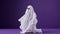 Hilarious white ghost Halloween decor adds a whimsical touch to a purple backdrop