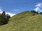 Hill Bruschstockbugel Brueschstockbuegel above alpine Lake Wagitalersee or Waegitalersee, Innerthal