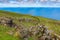 Hill of farm fields in the Corvo island in Azores, Portugal