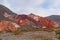Hill of seven colors, Purmamarca, Argentina, mountain range with colorful purple and orange colors