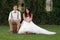 Hillbilly hipster vintage bride and groom outside