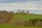 Hills of the Ardennes, with meadows and trees under a cloudy sky