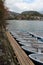 hills, boats and river (hozu-gawa) in kyoto (japan)