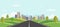 Hills landscape with cityscape on background vector illustration.Public park and town with sky background