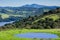 Hills and meadows in Wildcat Canyon Regional Park; San Pablo Reservoir; Mount Diablo in the background, east San Francisco bay,