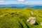 Hills of mountain ridge with huge boulders