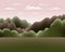 Hills, mountains landscape in flat style design. Beautiful field, sky, cloud and sun. Rural location with valley forest, trees.
