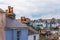 Hills in the seaside town, beautiful colored facades of building