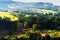 Hills and sunny valley in the Walbrzyskie Mountains or Waldenburg Mountains. Sudetes, Poland.