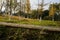 Hillside flagstone path in sunny winter morning