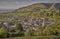 Hillside view of Porlock in Exmoor National Park sunny evening