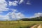 Hilly landscape with corn field immature dominated by clouds: Alta Murgia National Park, Apulia Italy.