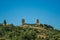 Hilly landscape with the towers of castle