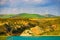 Hilly landscape with wind turbines, Spain