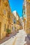 The hilly streets in medieval Birgu, Malta
