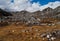 Himalaya landscape: moraine and mountain peaks
