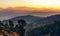 Himalaya mountain range at sunrise with moody sky as seen from Kausani Uttarakhand India.