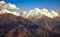 Himalaya snow peaks with barren mountain ranges as viewed from Munsiyari Uttarakhand India.