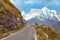 Himalaya snow peaks with scenic mountain road at Uttarakhand India