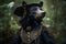 a himalayan black bear dressed as a conquistador, created with Generative AI technology