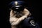 Himalayan Cat Dressed As A Police Officer On Black Background
