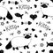 Himalayan cat seamless pattern background with fish bone and heart. Cartoon cat kitten background. Hand drawn childish vector