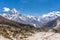 Himalayan Mountain Landscape with clouds in blue sky