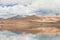 Himalayan mountains mirrored reflected in Tso Moriri mountain Lake water surface near Karzok or Korzok village in the Leh district