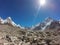 Himalayan panorama during the Everest Base Camp trek, Nepal, in a sunny day