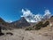 Himalayan panorama during the Everest Base Camp trek, Nepal, in a sunny day