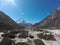 Himalayan panorama during the Everest Base Camp trek, Nepal, in a sunny day