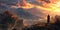 Himalayan Temple Mountain Monastery at Dawn. Resplendent.