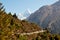 Himalayan trail towards Everest base camp overlooking Ama Dablam mountain.