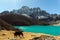 Himalayas. Gokyo Ri, Mountains of Nepal, snow covered high peaks and lake not far from Everest.