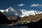 Himalayas. Gokyo Ri, Mountains of Nepal, snow covered high peaks and lake not far from Everest.